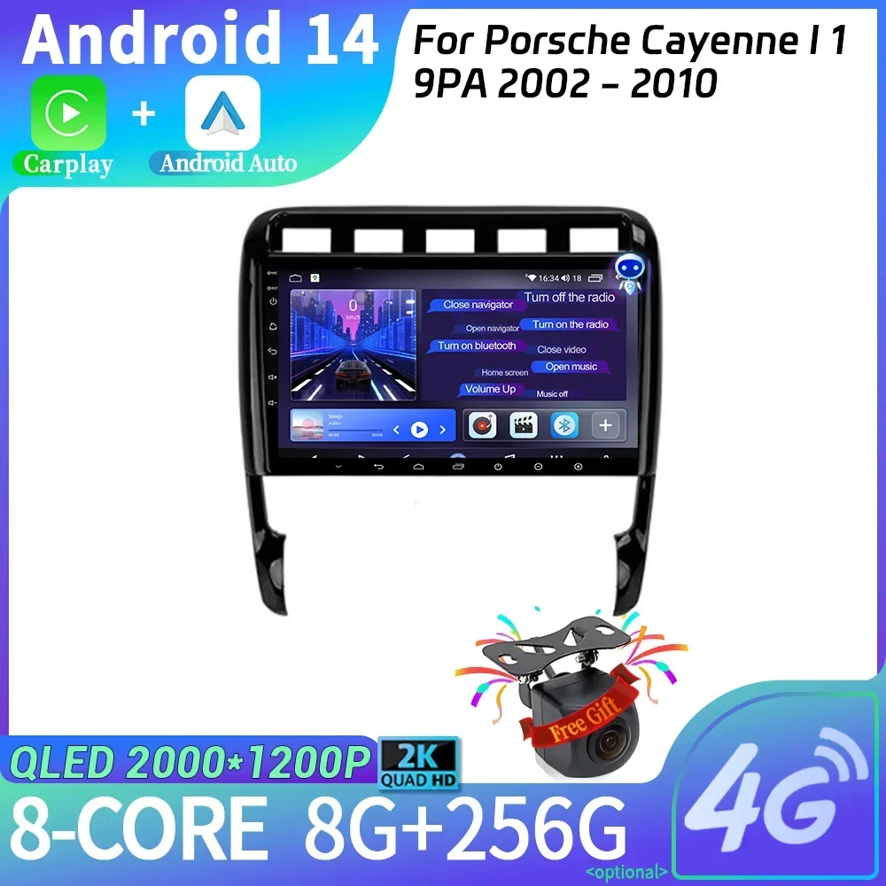 Car Radio For Porsche Cayenne I 1 9PA 2002-2010 WIFI 2DIN Android 14 Multimedia Navigation Wireless Carplay Stereo Screen