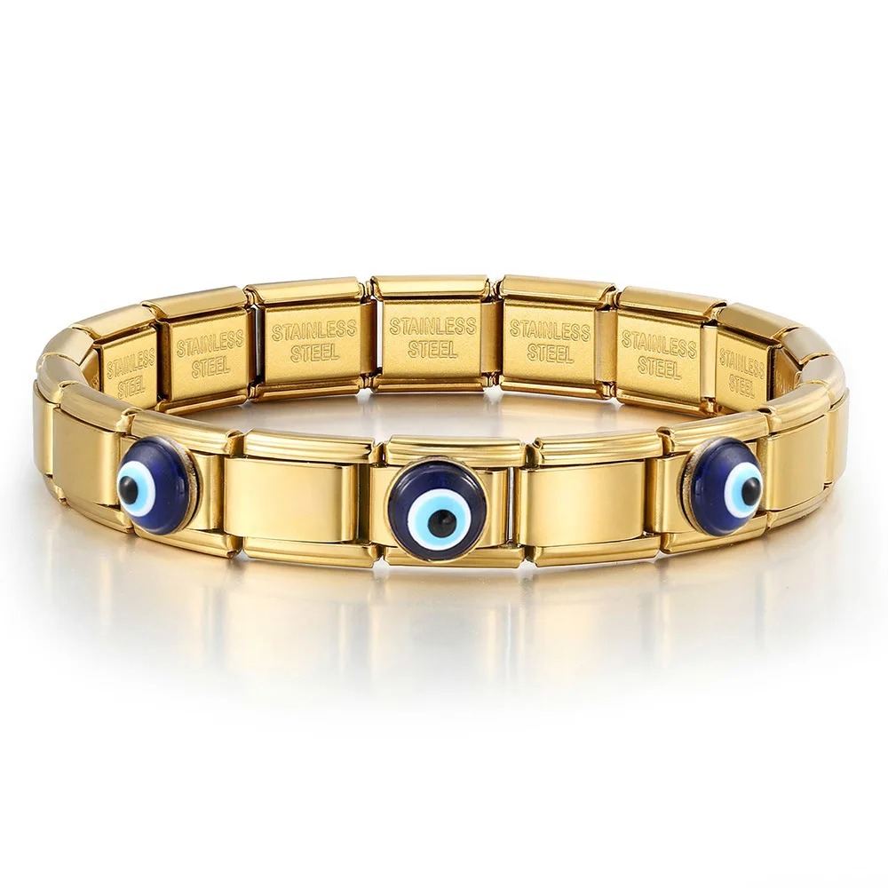 WG Italian Modular Evil Eye Stainless Steel Bracelet For DIY Detachable Basic Watch Strap Chain Jewelry