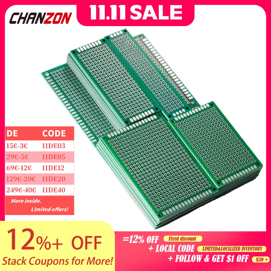 

34 Pcs ( 2X8 3X7 4X6 5X7 7x9 cm ) Double Sided Printed Prototype Circuit PCB Board Tinned Kit FR4 Universal Perfboard for DIY