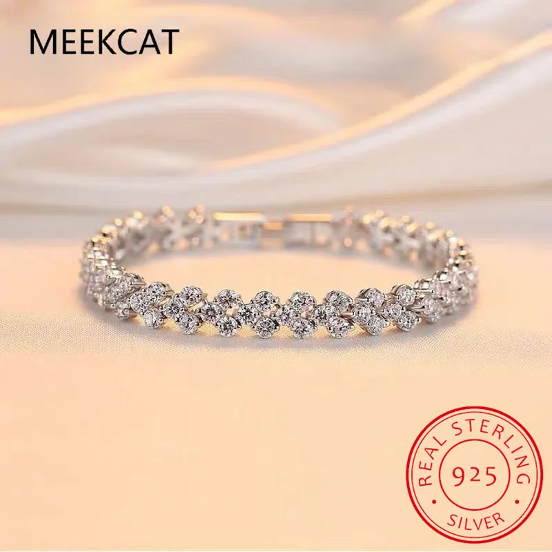 

Real Moissanite Tennis Bracelets for Women Man 925 Sterling Silver White Gold Bracelet Sparkling Lab Diamond Wedding Jewelry