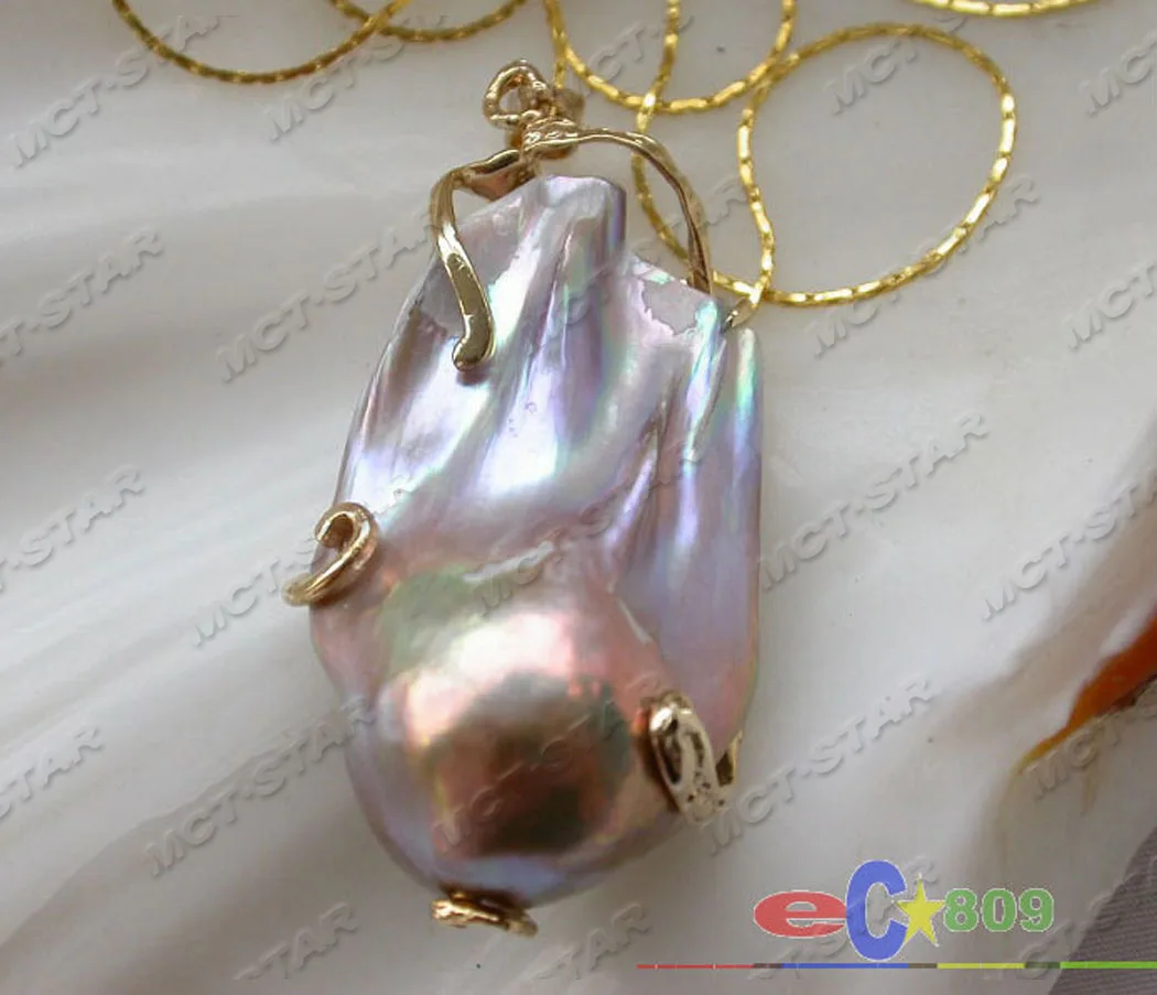 

p3060 Huge 22mmx38mm Baroque Lavender Keshi Reborn Pearl Chain Pendant