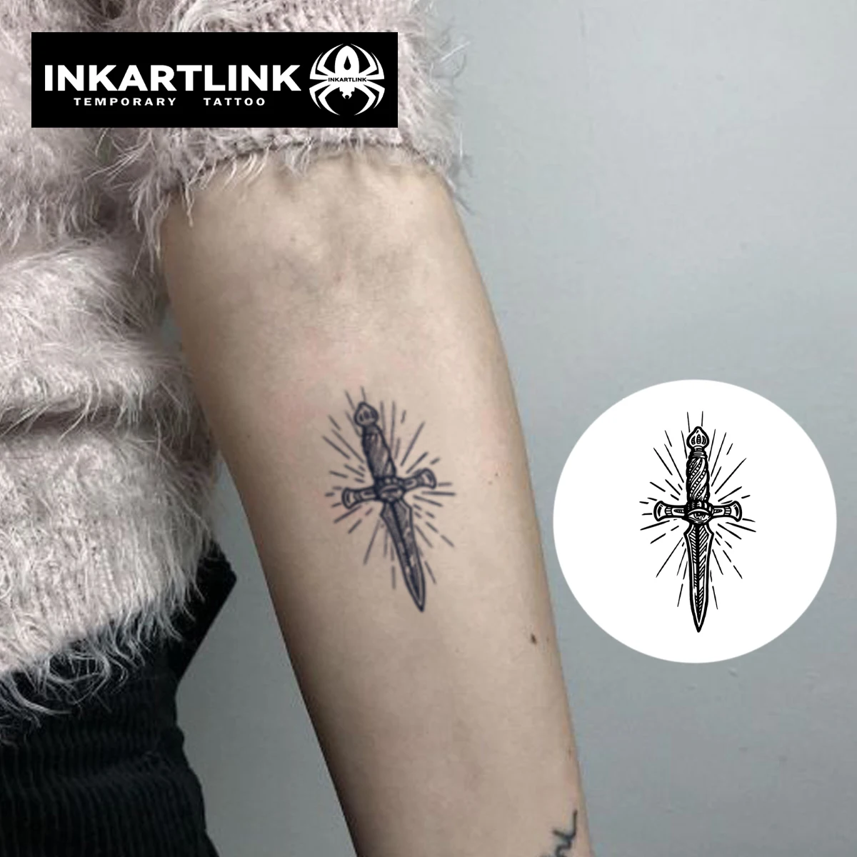 3 pcs Dagger Temporary Tattoo,Lasts To 15 Days New Technology Magic Waterproof Semi Permanent Sticker.