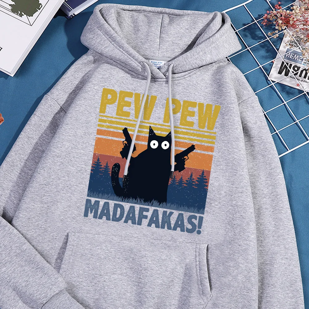 Pew Pew Madafakas Hoodie Men Cartoon Cat Hoodies Autumn Warm Fleece Sweatshirt British Style Casual Hoody Fashion Loose Tops