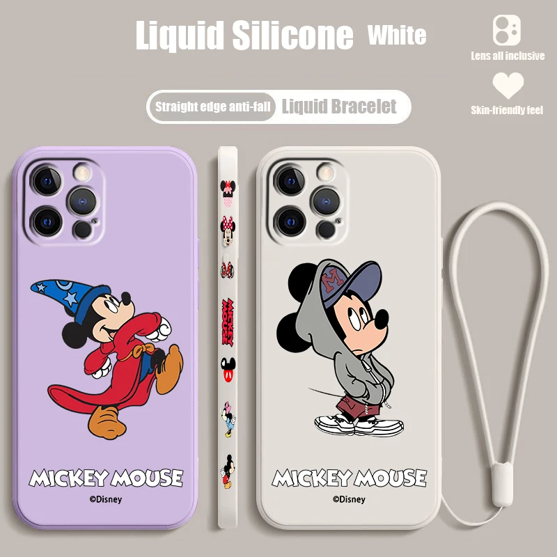 

Cartoon Mouse Mickey Disney Liquid Left Rope For Apple iPhone 15 14 13 12 11 XS XR X 8 7 SE Pro Max Plus Mini Soft Phone Case