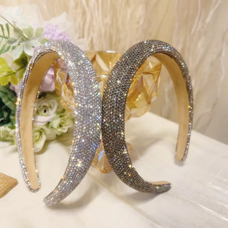 Pełna Rhinestone luksusowa gąbkowa opaska na głowę zagęszczona damska podwyższająca opaska do włosów Rhinestone 2025 nowy koreański projekt akcesoria do włosów