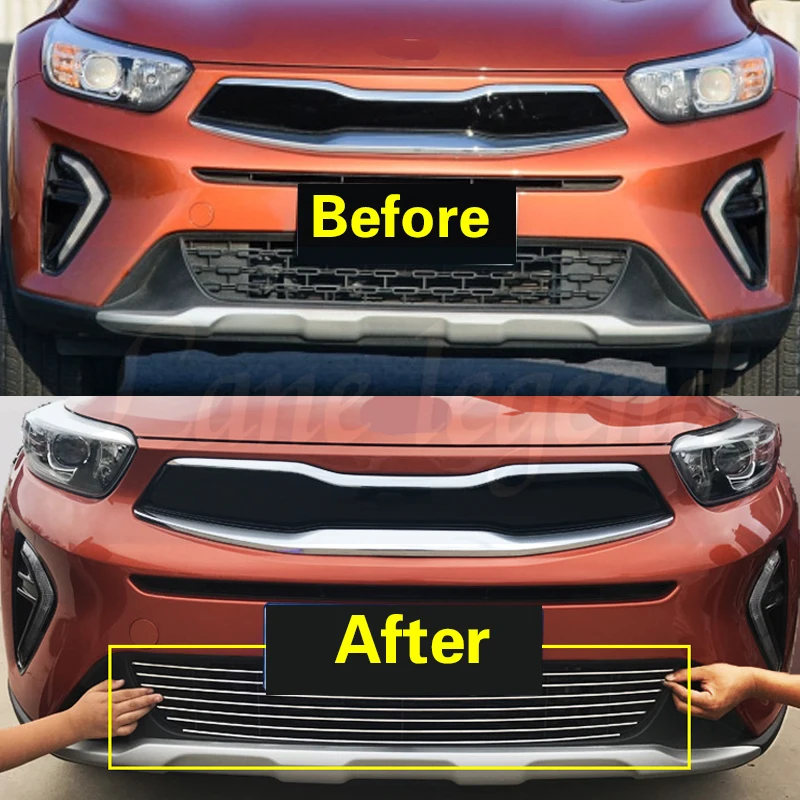 Bild 3: Für KIA Stonic KX1 2019 2020 Racing Grill Front Grill Dekorative Streifen Grill Abdeckung Hochwertige Edelstahl Körper Kit Grills
