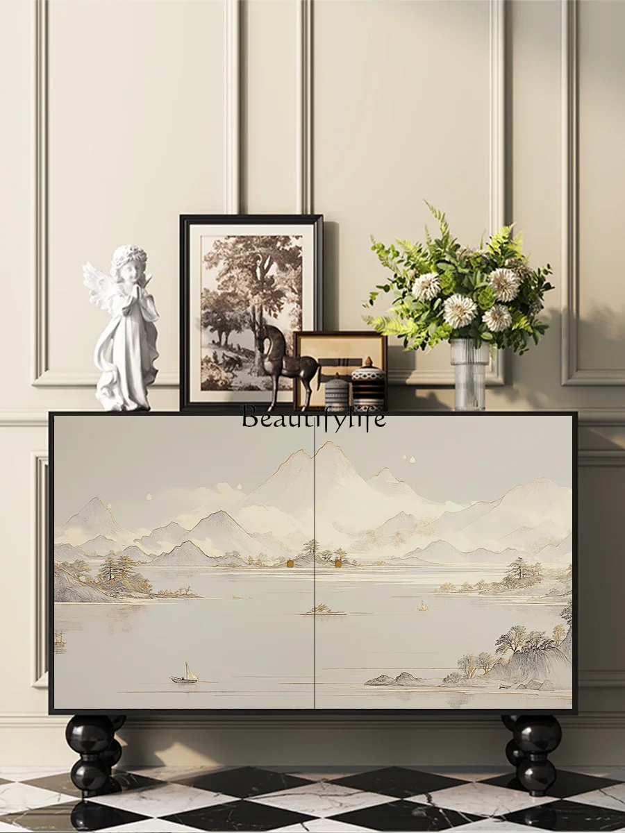 

yj7 New Chinese Style Landscape Storage Cabinet Home Solid Wood Entryway Integrated Shoe Cabinet