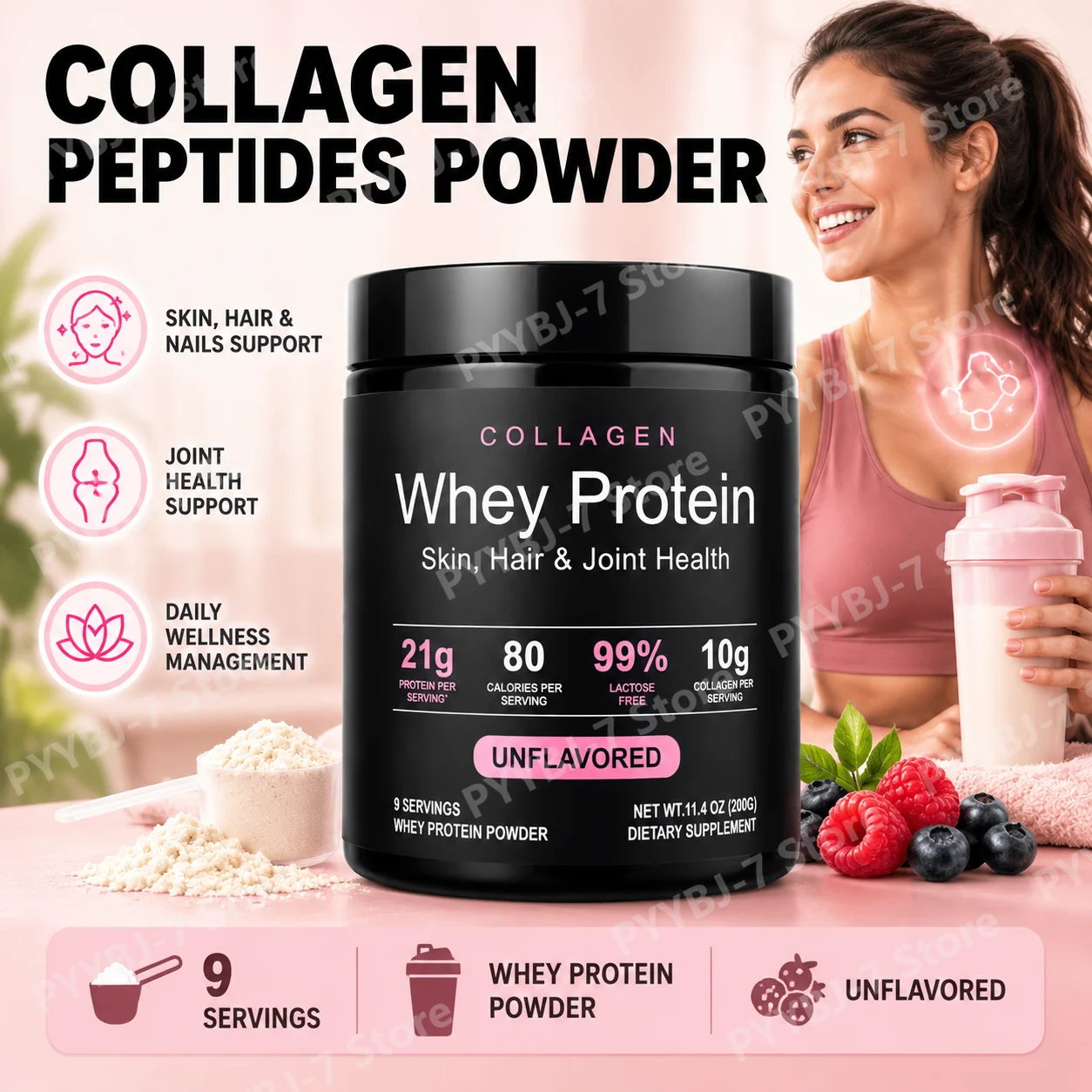 Whey Protein Powder Unflavored Muscle Recovery Joint Health Skin Hydration Grass-Fed Collagen Daily Nutrition Support
