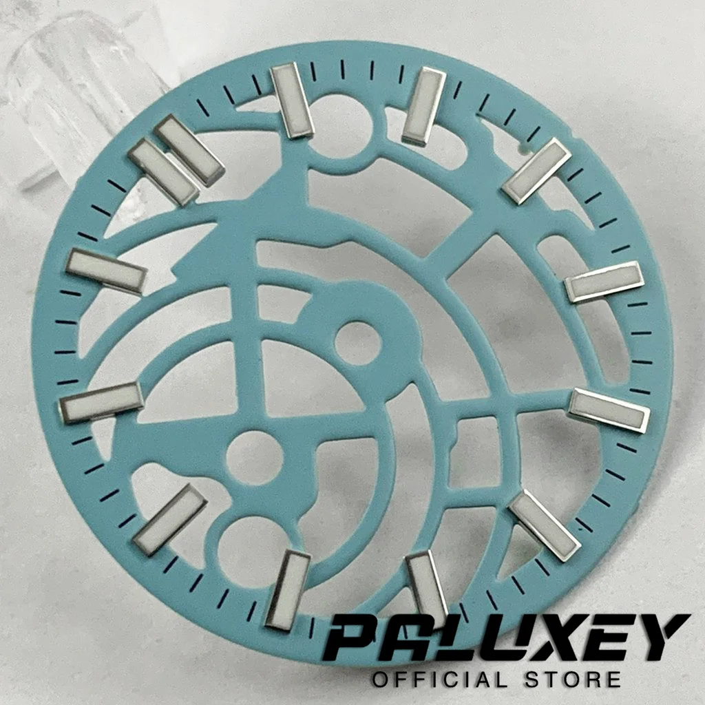 28.5mm NH70 중공 화이트 블랙 블루 그린 시계 다이얼 NH70 NH72 무브먼트 교체 부품 용 녹색 빛나는 시계 얼굴