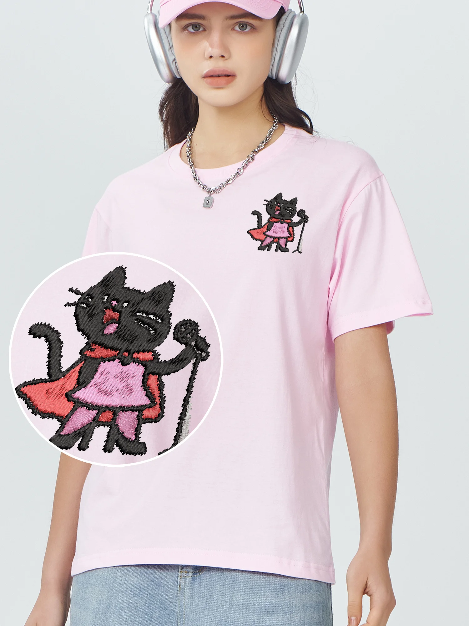 

Singer Cat Embroidered T-Shirt Men Women Luxury Clothing Cotton Graphic Fashionable Embroidery T Shirts Gifts Idea​