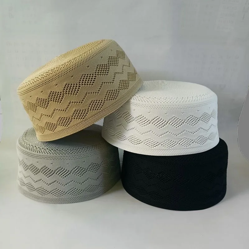 Livraison gratuite casquettes musulmanes pour hommes Colthing Crochet tricot chapeau turquie Kufi islamique kippa juif Turban blanc coton maille 0758