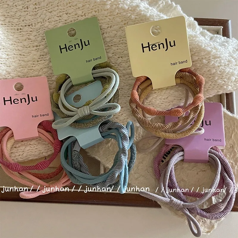 Solid Color Combination Basic Rubber Band Hair Band Head Rope Korean Simple Tied-up Hair Elastic Hair String Set HairAccessories