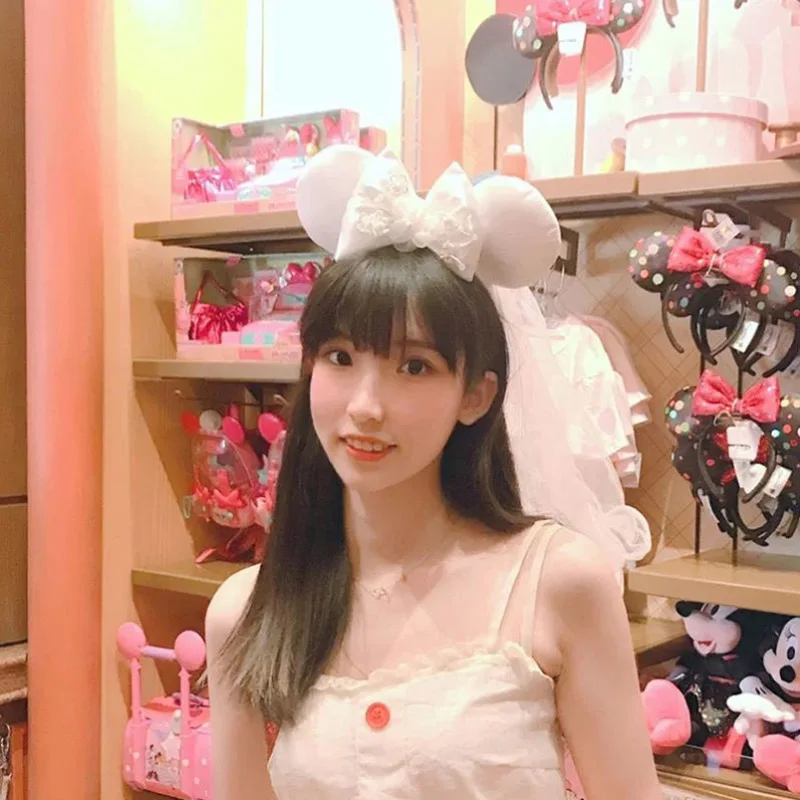 2025 오리지널 디즈니 미키 귀 머리띠 상하이 디즈니 랜드 미니 가죽 머리띠 헤어 밴드 스팽글 보우 파티 헤어 액세서리
