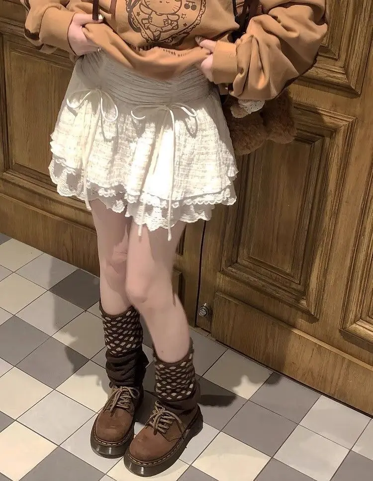 SOIOMES Bow Tie ลูกไม้เค้กกระโปรงผู้หญิงฤดูร้อนใหม่สไตล์หวานสาวกระโปรงสั้นกระโปรงอเนกประสงค์พร้อมซับใน