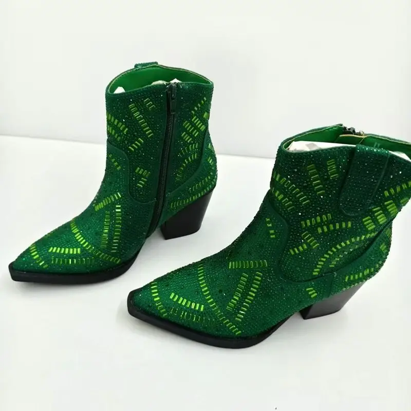 Original Designer Marke Full Drill Große Stiefeletten Rhinolite Western Spitze Neue Mode Stiefel mit Reißverschluss für Frauen – Detail 8