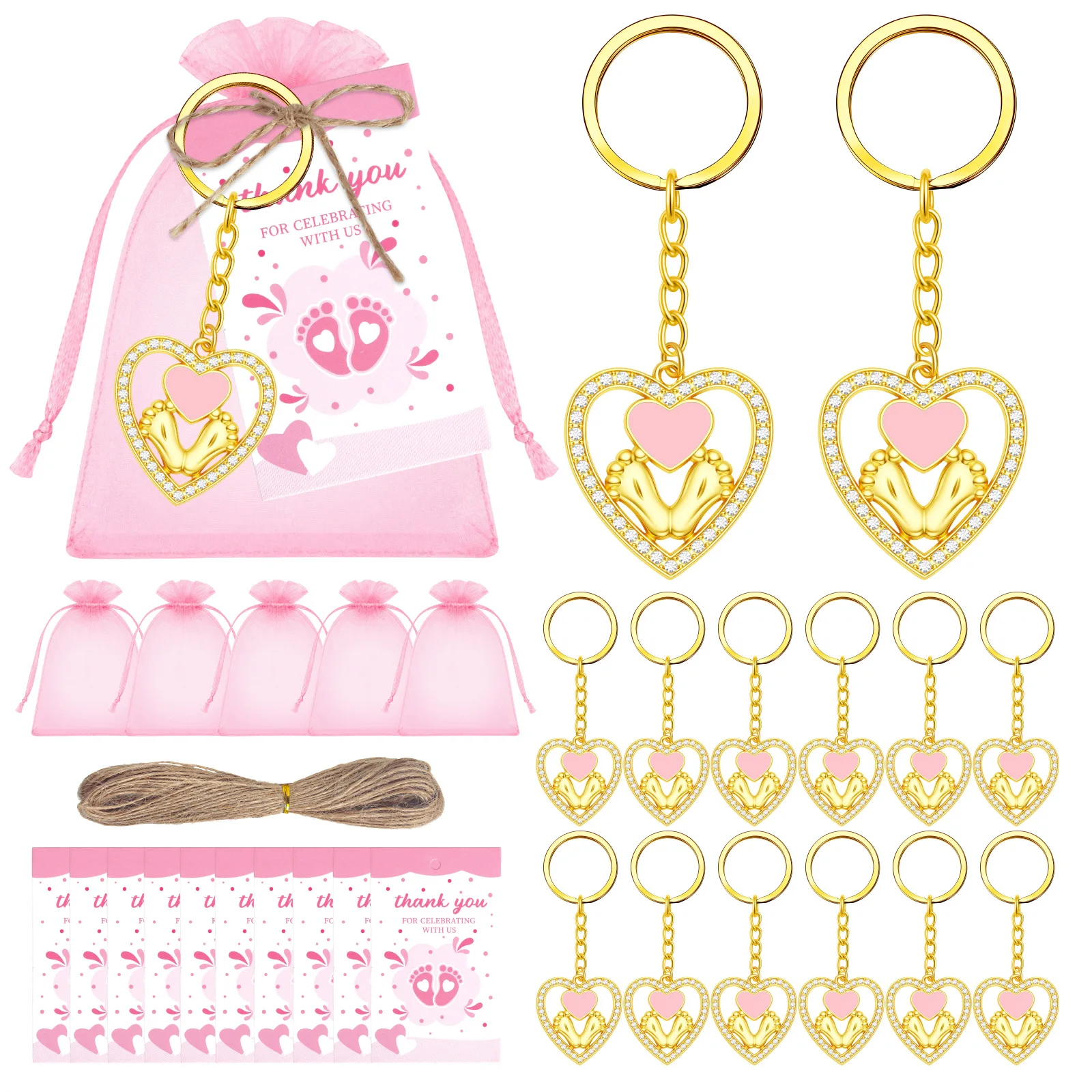 Recuerdos para Baby Shower, Llaveros con Huella de Corazón, Regalos de Agradecimiento para Niña o Niño, Recuerdos para Bautizo, Fiesta de Cumpleaños, Recuerdos para Invitados