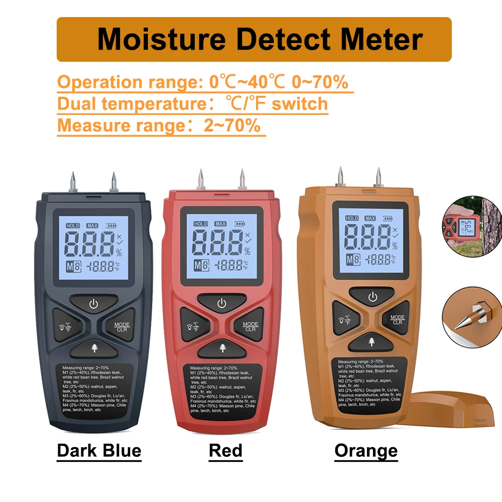 

2-70% Digital Wood Moisture Detector LCD Hygrometer Humidity Measurement for Timber Bamboo Paper Herbal Two Pins Moisture Meter