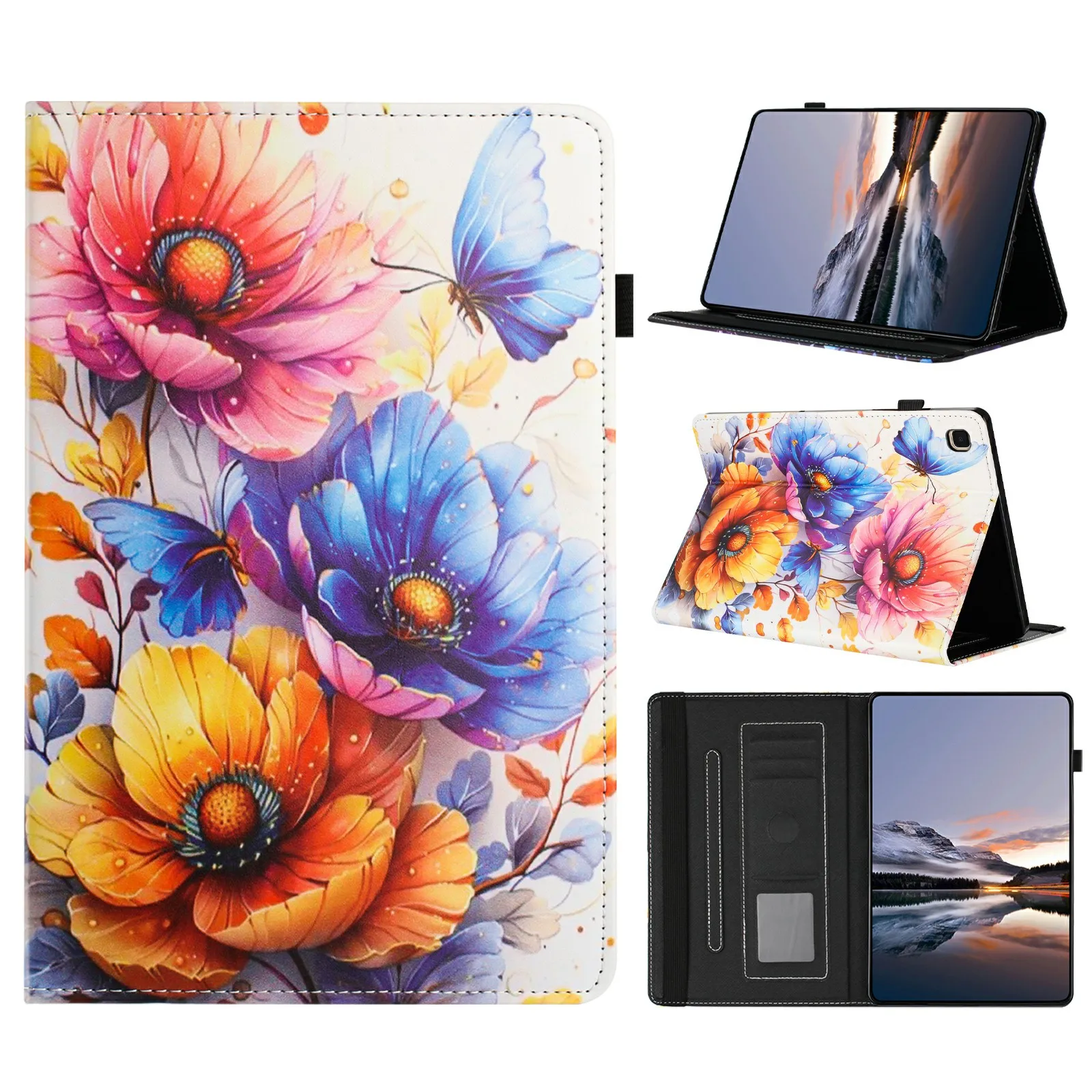 Litchi Grain Painting Leather Case for Samsung Galaxy Tab S5e SM-T720  /  T725 Card Slot Tablet Cover with Auto Wake  /  Sleep -