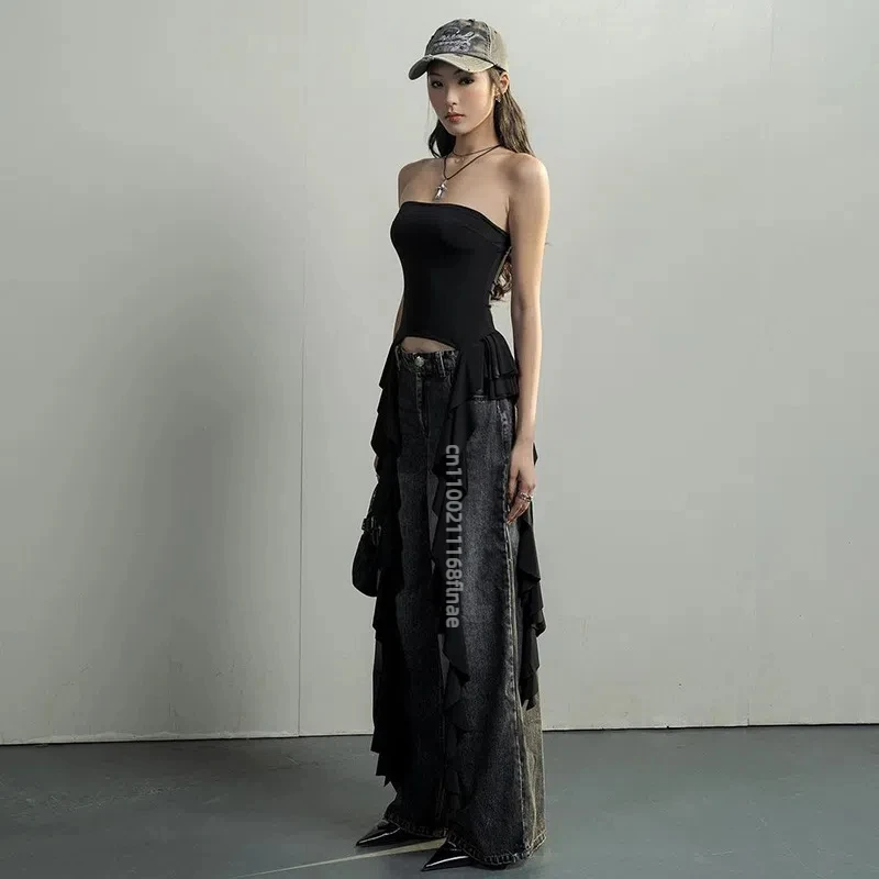 Street Dance Outfit, Sexy and Spicy Women's Clothing, Summer Ruffled Edge One Shoulder Wrapped Chest Street Casual Top