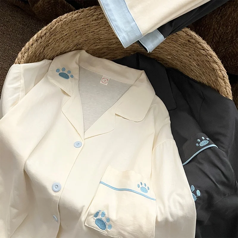 cartoonins-韓国スタイルのカップルパジャマ長袖長ズボンルーズコットンホーム服セット春秋カジュアル衣装