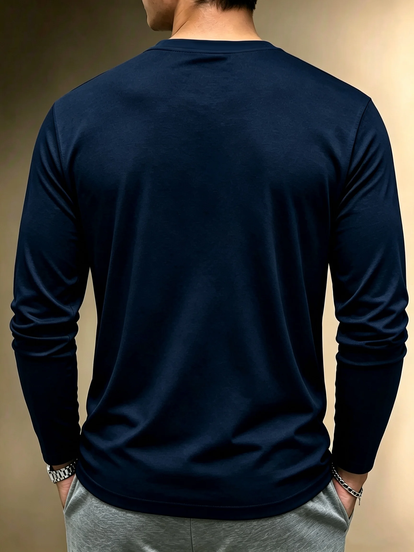Mens Plus Size 100% Cotton Long Sleeve T Shirt Crew Neck Simple Mountain Peak Print Comfortable Versatile Casual Base Tee Autumn