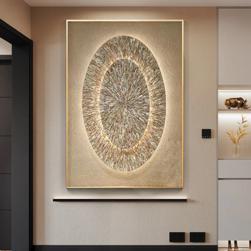 Modern High-End Handcrafted Shell Painting LED Entrance Decorative Art for Living Room, Corridor, and Hallway