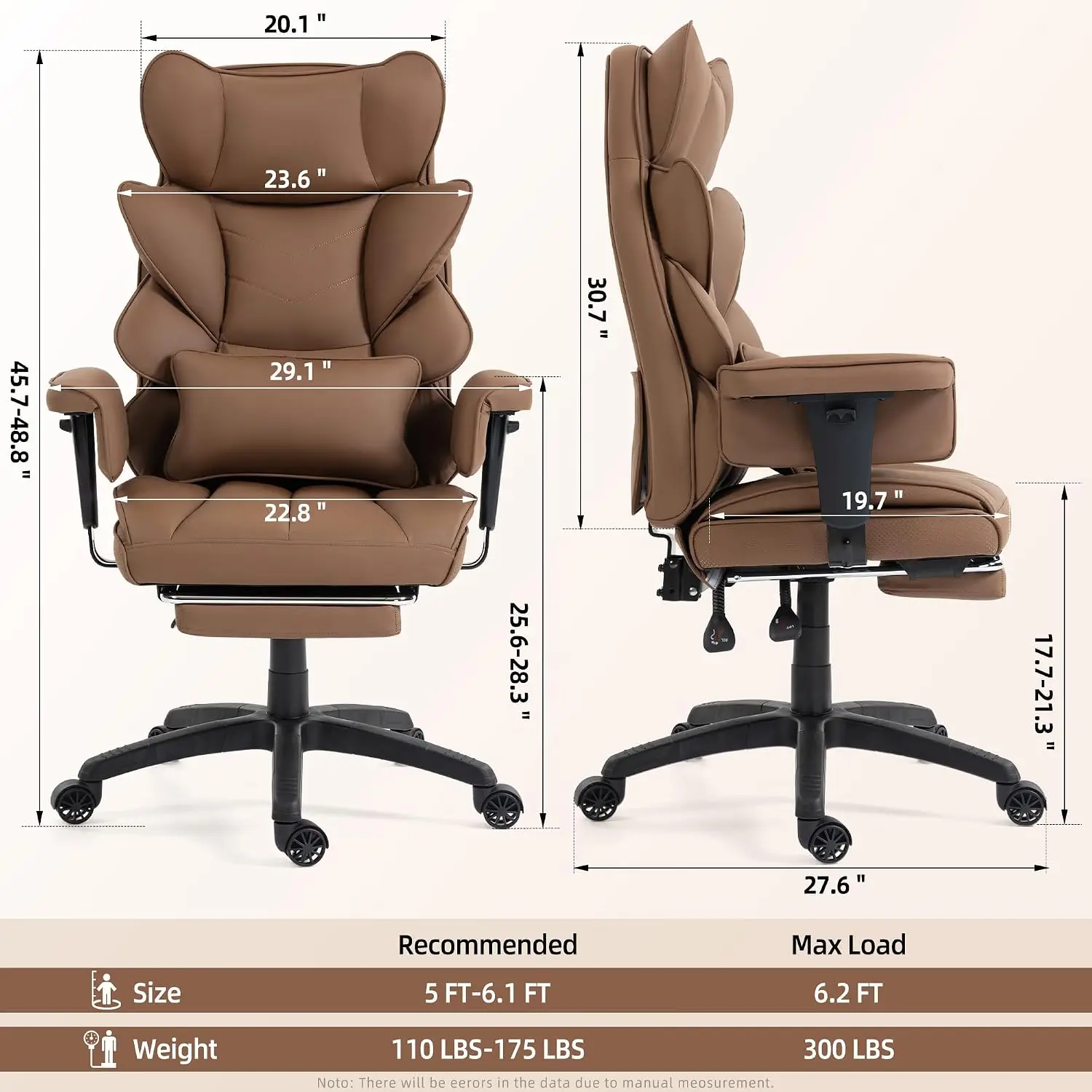 Ergonomic Office Chair With Pocket Spring Cushion, High Back Adjustable Armrests Lumbar Support Footrest, PU Leather, Customized