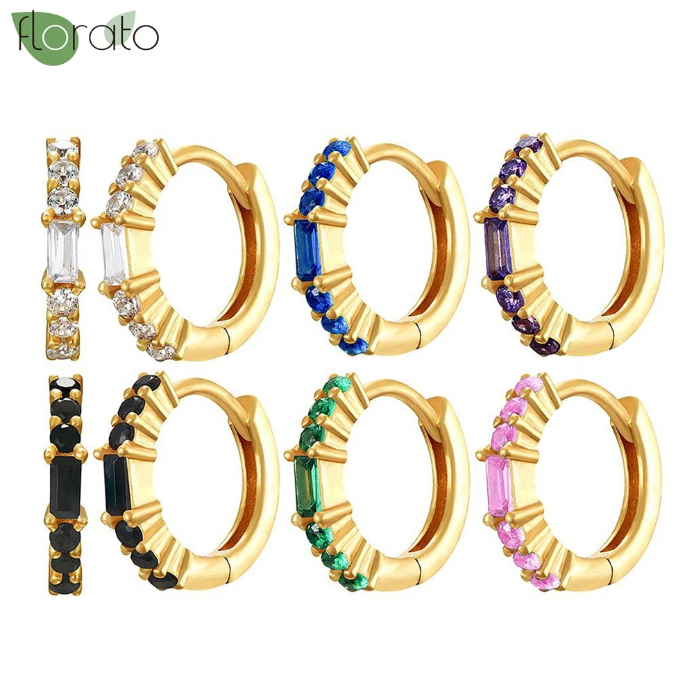 

925 Sterling Silver Needle New Sparkling Zircon Hoop Earrings for Woman Fashion Gold Color Small Earrings Mini Luxury Jewelry