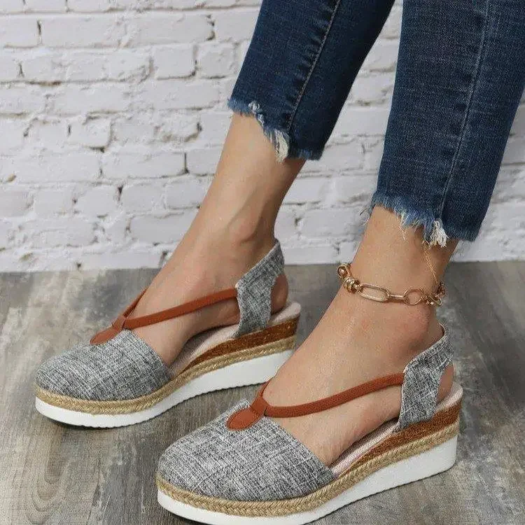 2024 New Ladies Baotou Wedges Sandals Casual Shoes Plus Size 43 Platform Summer Falts Walkking Cloth Shoes Sandalias De Mujer