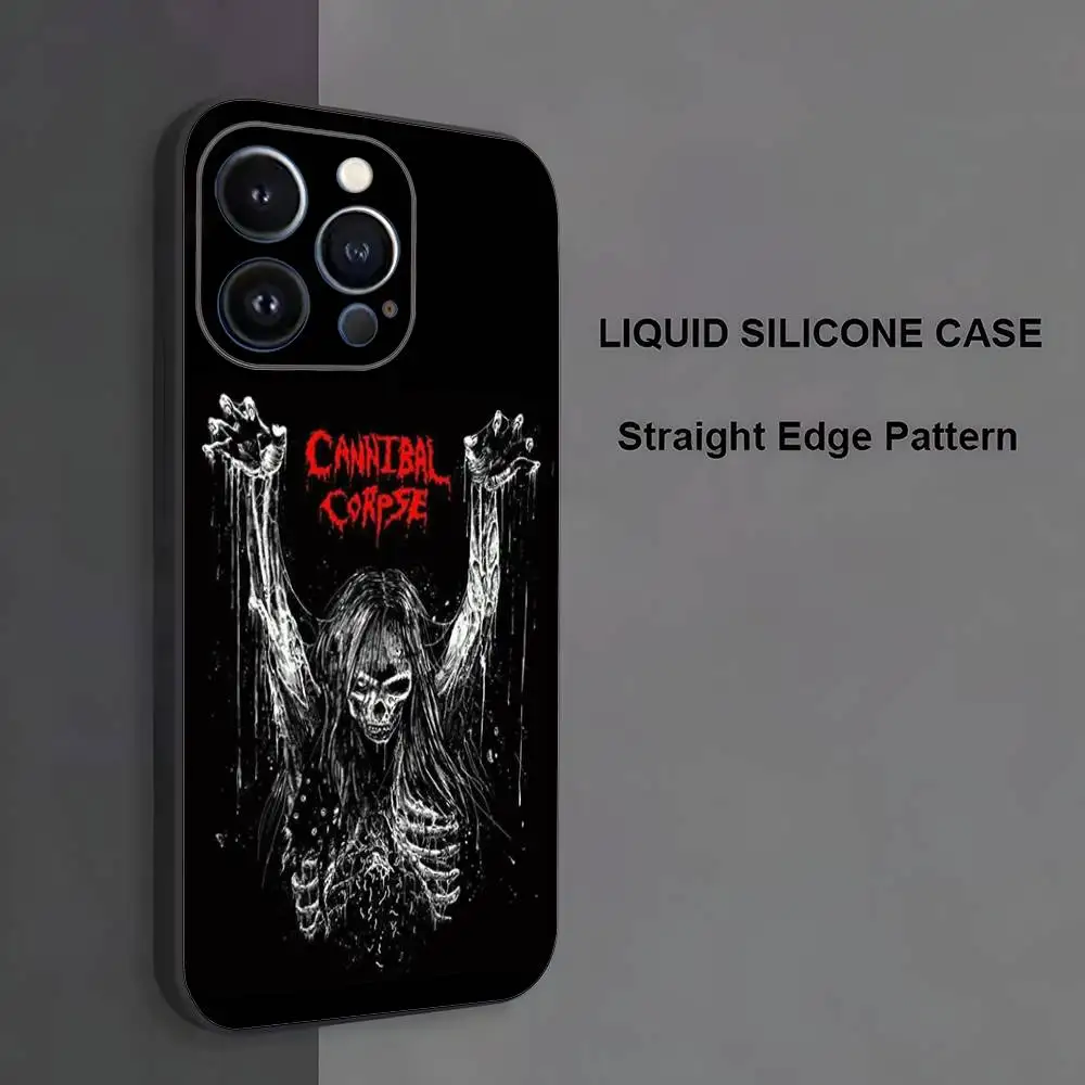 2025 C-Cannibal Corpse EU UK Tour Phone Case iPhone 17,16,15,14,13,12,11، Pro Max، XS، X، XR، SE، Mini، 8، 7، غطاء أسود من السيليكون الناعم