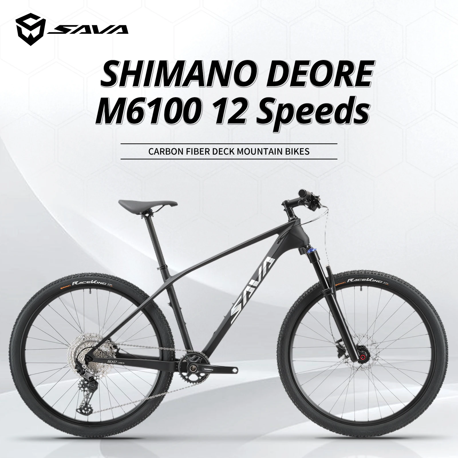 SAVA - Carbon Fiber Mountain Bike With Shimano Deore M6100, 12 Speed Thru Axle, MBT Adult Racing, 29/27.5 Size