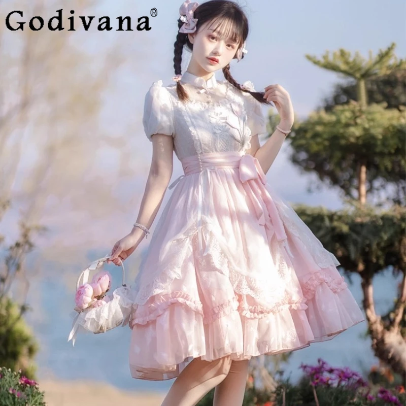 

Original Lolita Short Sleeve Cute Dress Women's Summer Cute Daily Lolita Elegant Dress Female Japanese Style Sweet Dress