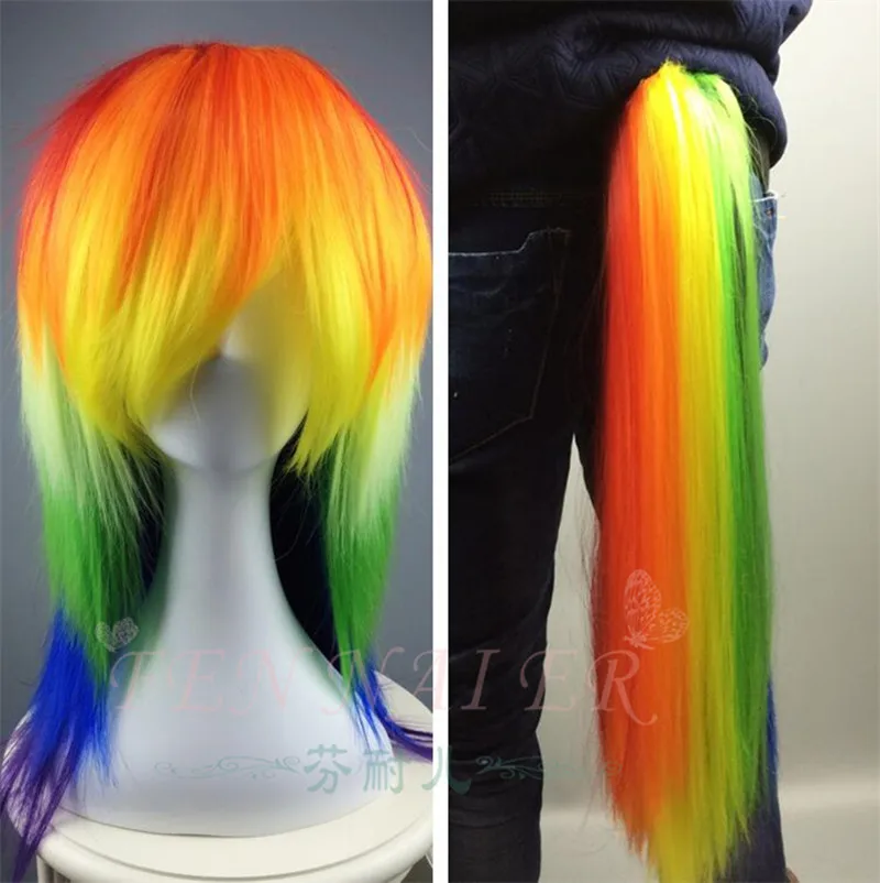 Anime Characters Rainbow Dash Cosplay Costume Headwear Prop Wig Adult Colored Hair