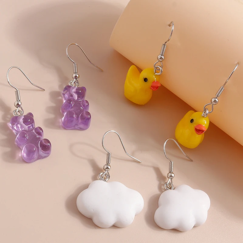 Aihua Cartoon Wolke Ente Ohrringe Set 3D Tier Niedlichen Schmetterling Bär Baumeln Ohrringe für Frauen Mädchen Kinder Trendy Schmuck Geschenke – Detail 14