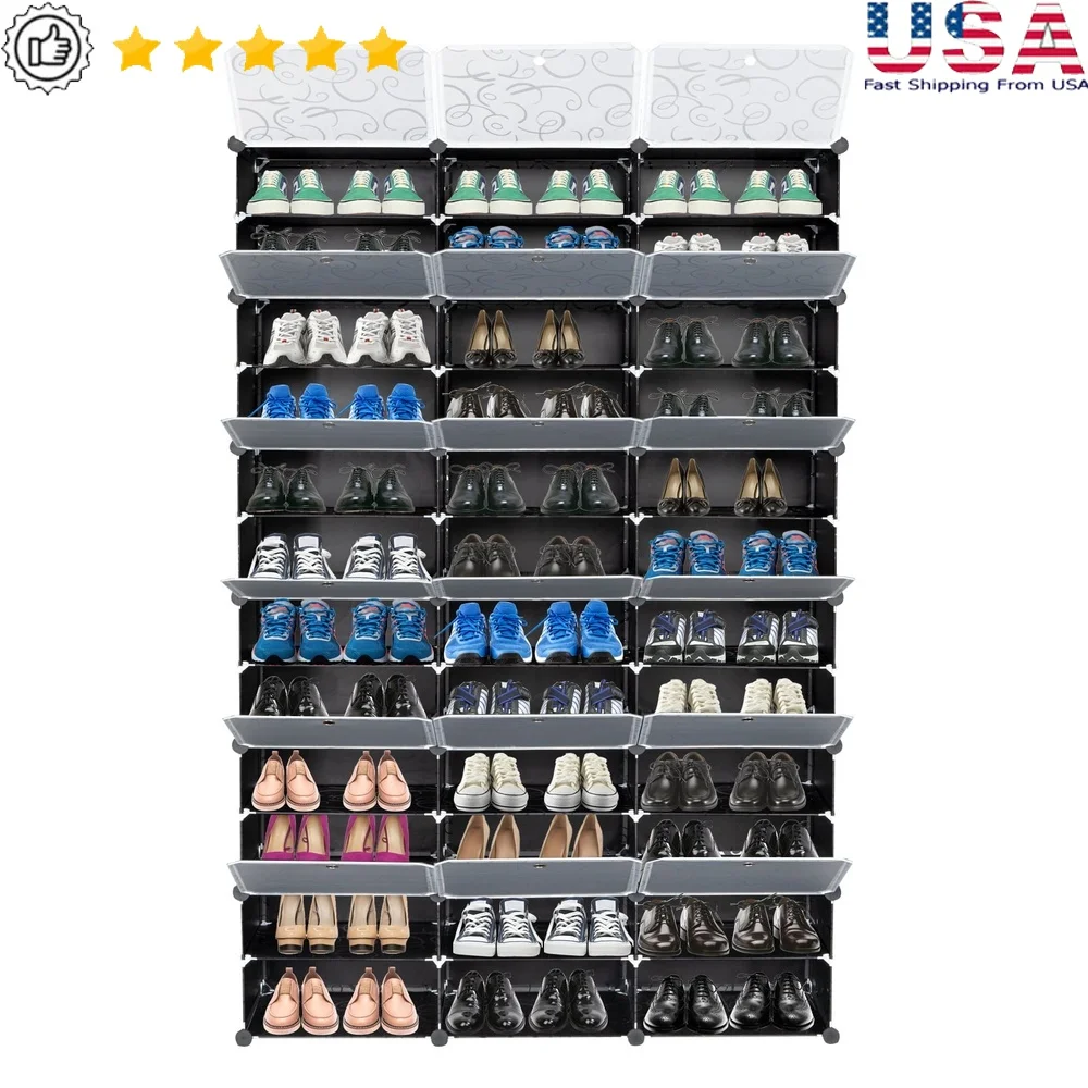 

12 Tier Portable Shoe Rack Organizer Expandable Storage Cabinet Stand Heels Boots Slippers Durable Cube Shelving Unit