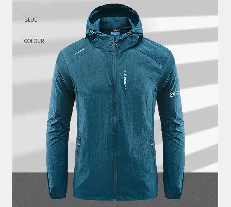UPF50+ Summer Outdoor Quick Dry Sun-Protective Thin Jacket Men Hiking Fishing Cycling Hooded Gym Sport Ultra Light Windbreaker 165 S7c75788150ae471487c6102e6bc16832p