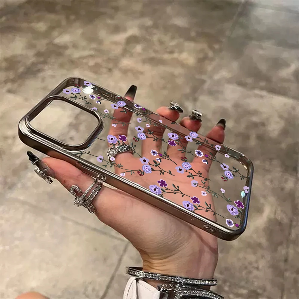 Blumen-Handyhülle für iPhone 17 15 13 14 16 11 12 Pro Max Plus 16 17 XR XS Hüllen Transparent Silberbeschichtet Luxus-Schutzhülle – Detail 13