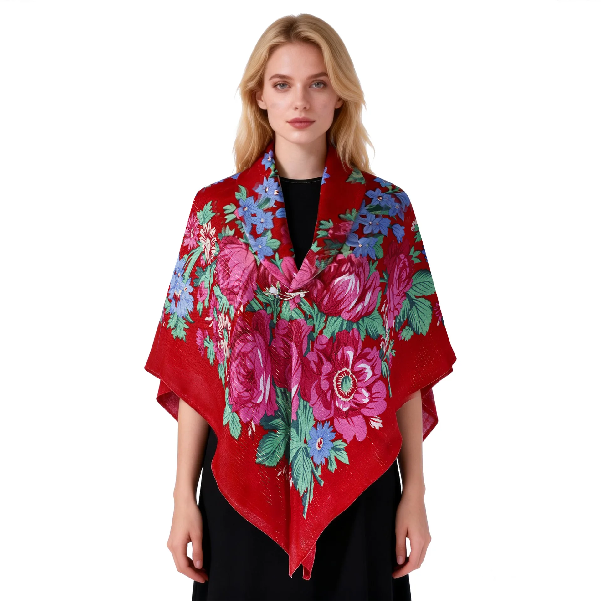 

Russian Style Ethnic Print Square Scarf, Gold Silk Sun Protection Shawl Flower Headscarf for Travel Turbantes Damen Kopftuch