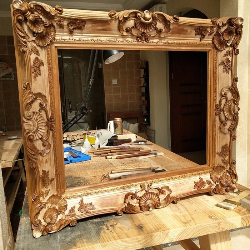 

European classical engraved frame retro log color oil painting frame solid wood painting gallery frame private