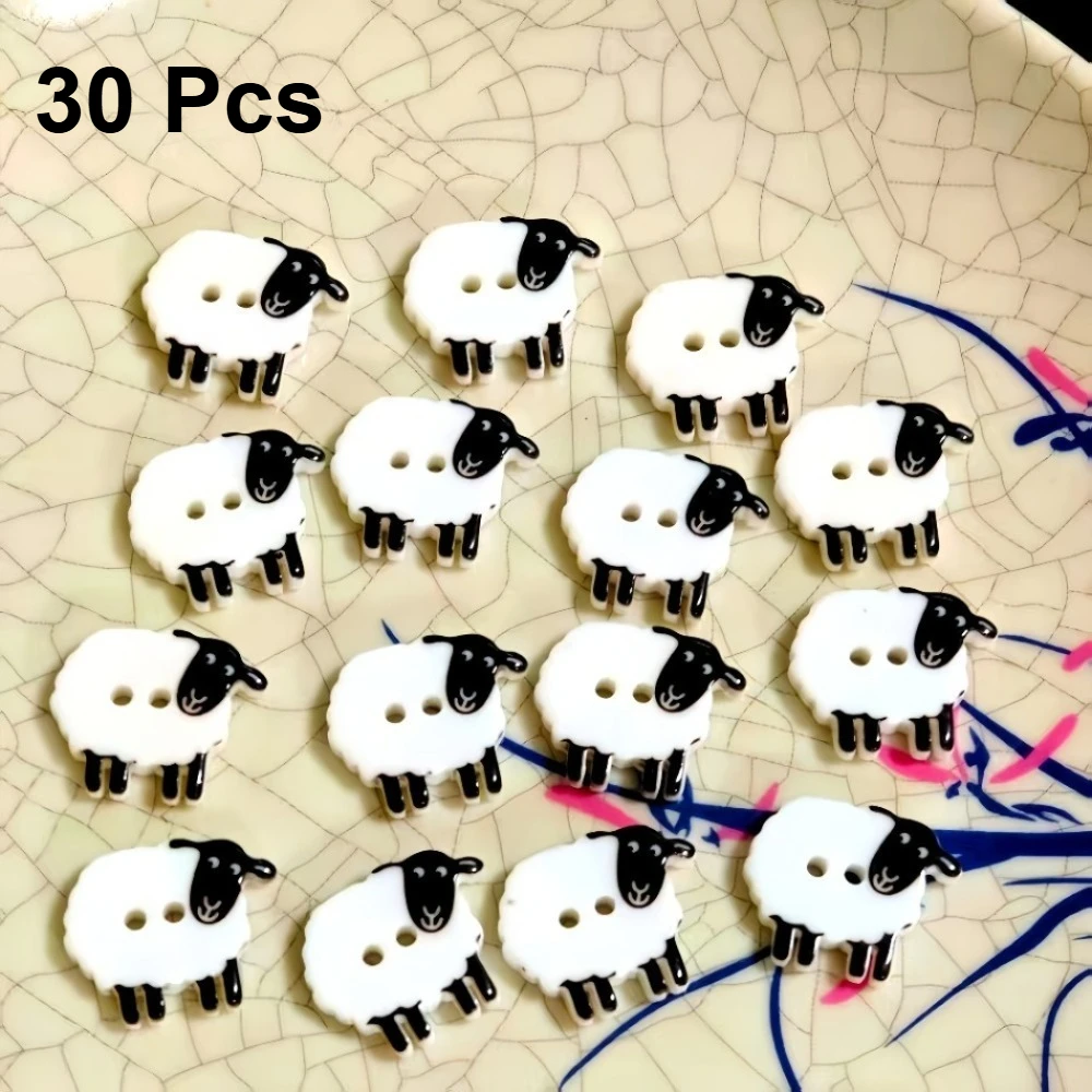 30pcs Cute Little Sheep Resin Buttons, Double-Hole Cartoon Animal Sewing Buttons, Suitable for Sweaters, Cardigans, Bags