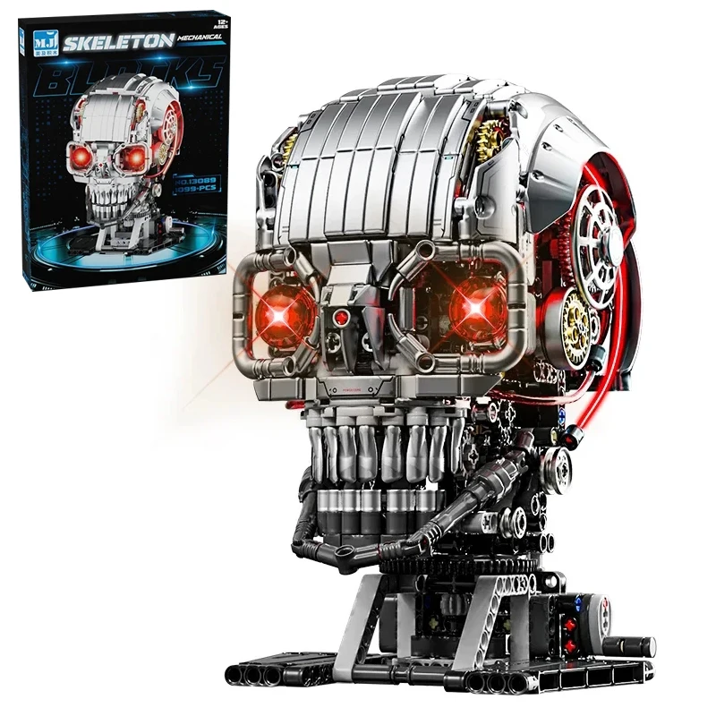 

1099+PCS Mechanical Skull Building Blocks Set with Lighting Teens Educational Puzzle Bricks Toys Model Childrens and Adults Gift