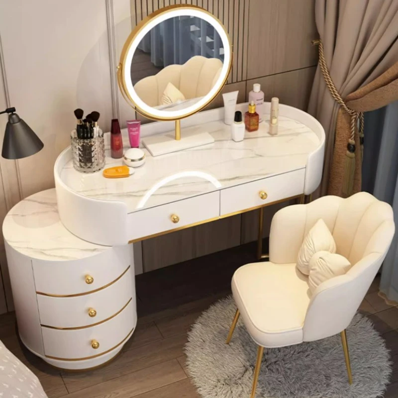 Girls Nordic Dressing Table Luxury Modern Vanity Mirror Dressing Table Drawer Storage Tocador Maquillaje Furniture For Bedroom