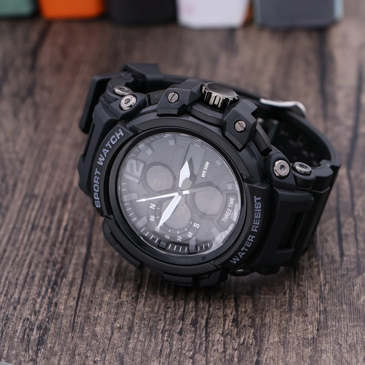

Waterproof Watch 50M Men'S Analog Digital Sports Watch Led Quartz Movement Chronograph 3 Alarm Date Display