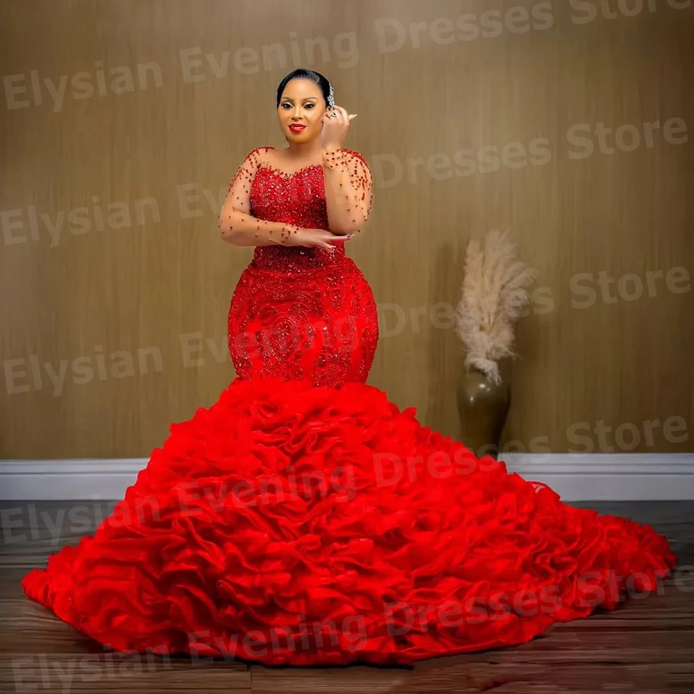 Robe De Soirée De forme sirène pour femmes, scintillante et exquise, perlée, manches longues, personnalisée, robes De bal