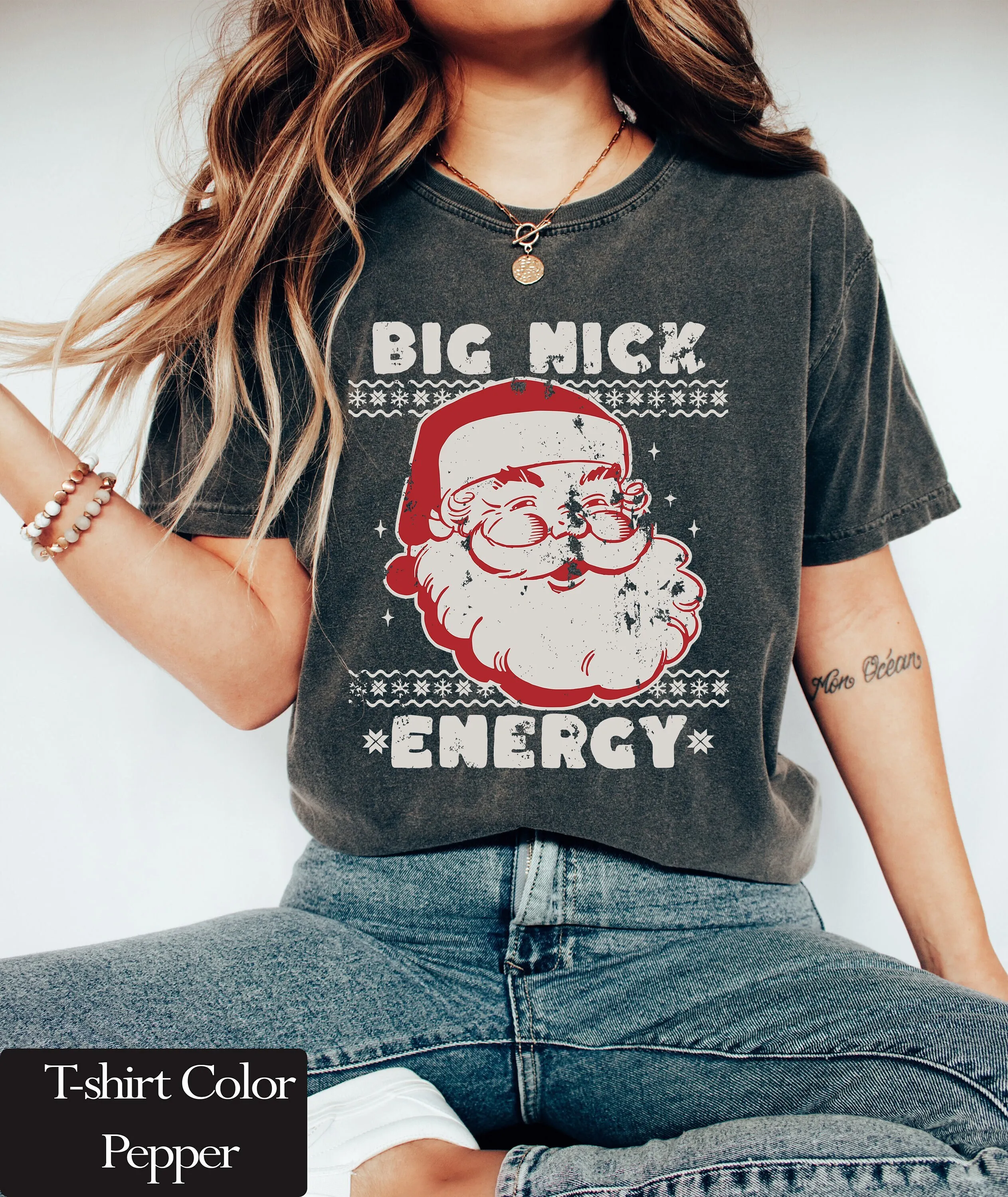 

Винтажный дизайн, футболка Big Nick Energy, забавный рождественский праздник, Санта, очень веселая рождественская вечеринка