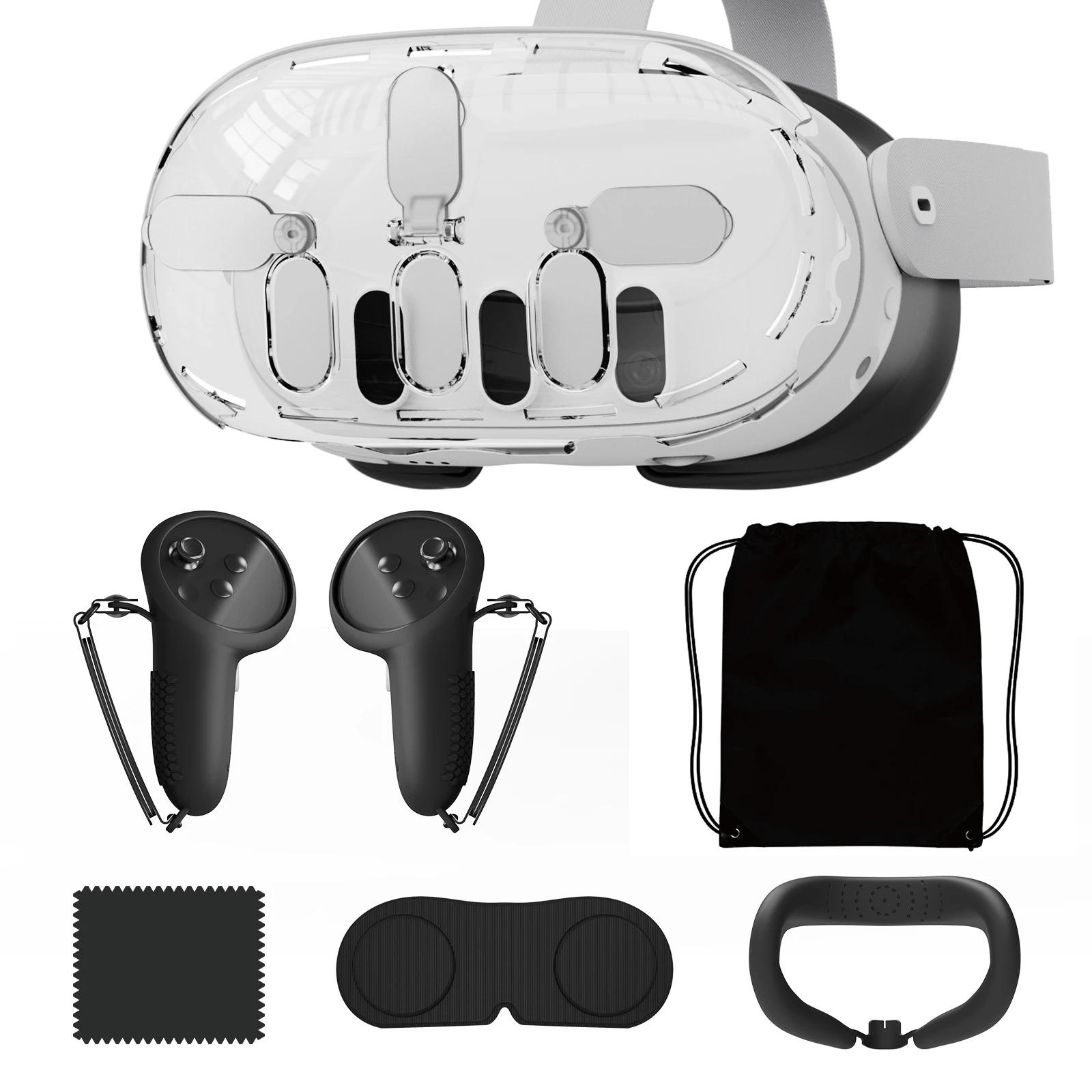 

Suitable for quest3 VR Protective KitDustproof and anti-scratch lens coverSoft and comfortableSweat-proof face shield
