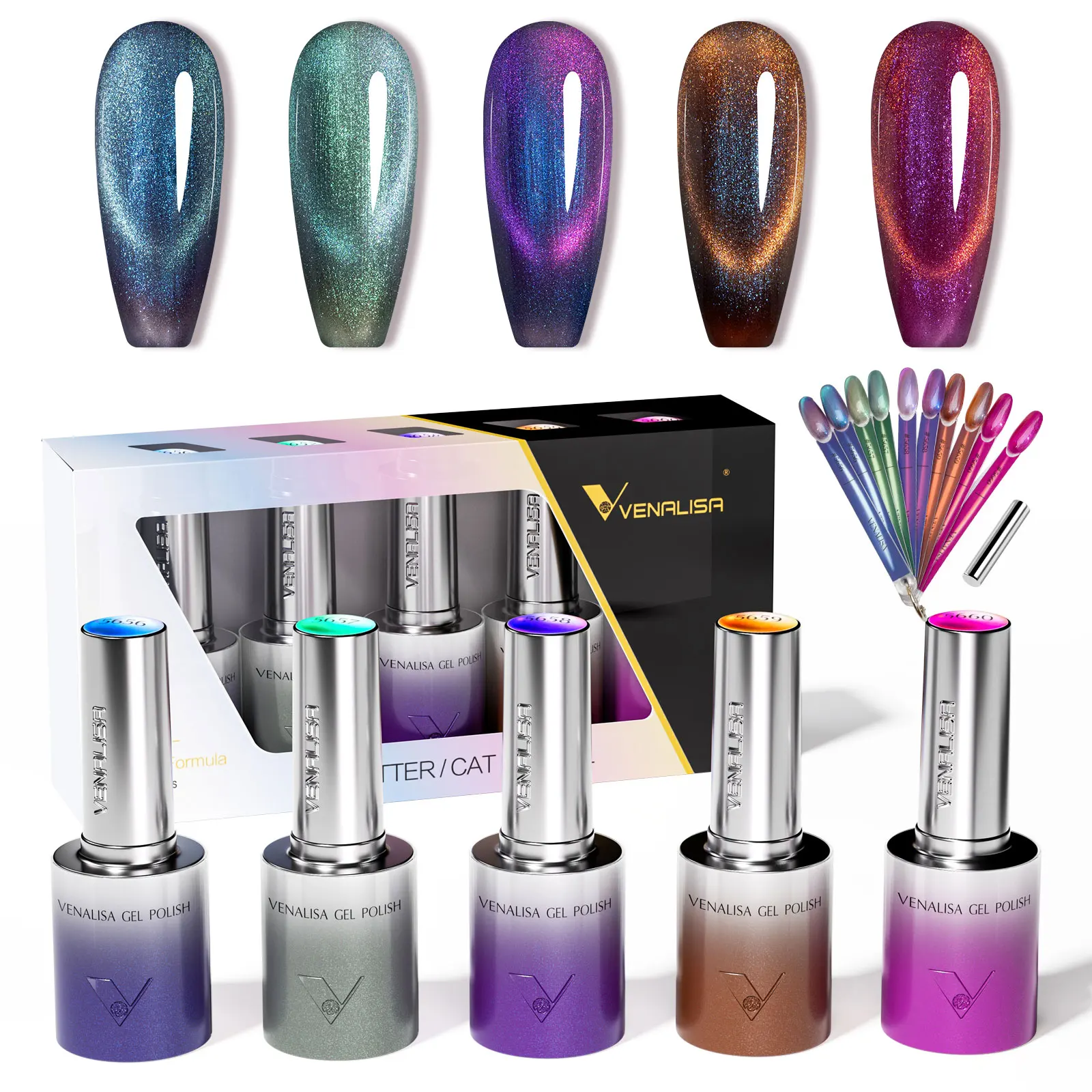 5 stuks Venalisa Hema/TPO Free Cat Eye Gel Magnet Ultra Flash Nagellak Diamant Glitter Soak Off UV LED Lak Nagellak