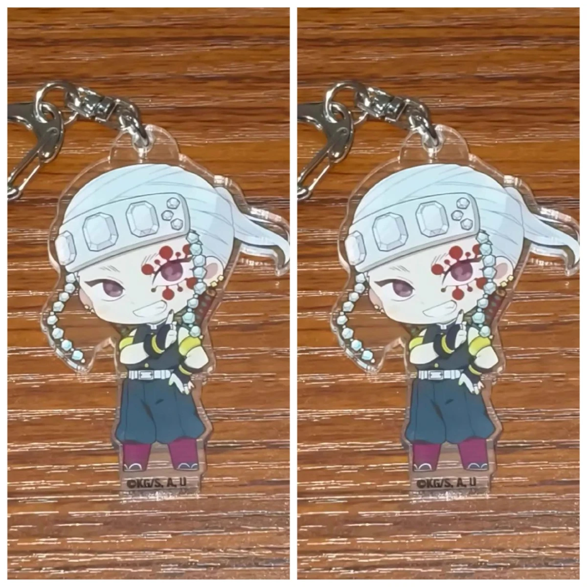 Juego 8CM Demon Slayer Uzui Tengen Cosplay dibujos animados acrílico colgante llavero Anime decoración figura accesorios regalo