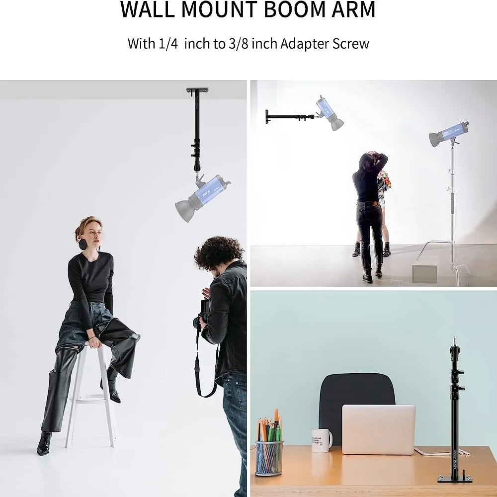 Selens Photography Wall Mount Boom Arm Stand, Wall Ceiling Mount Boom Arm Adjustable Bracket For Photo Studio Video Ring Light