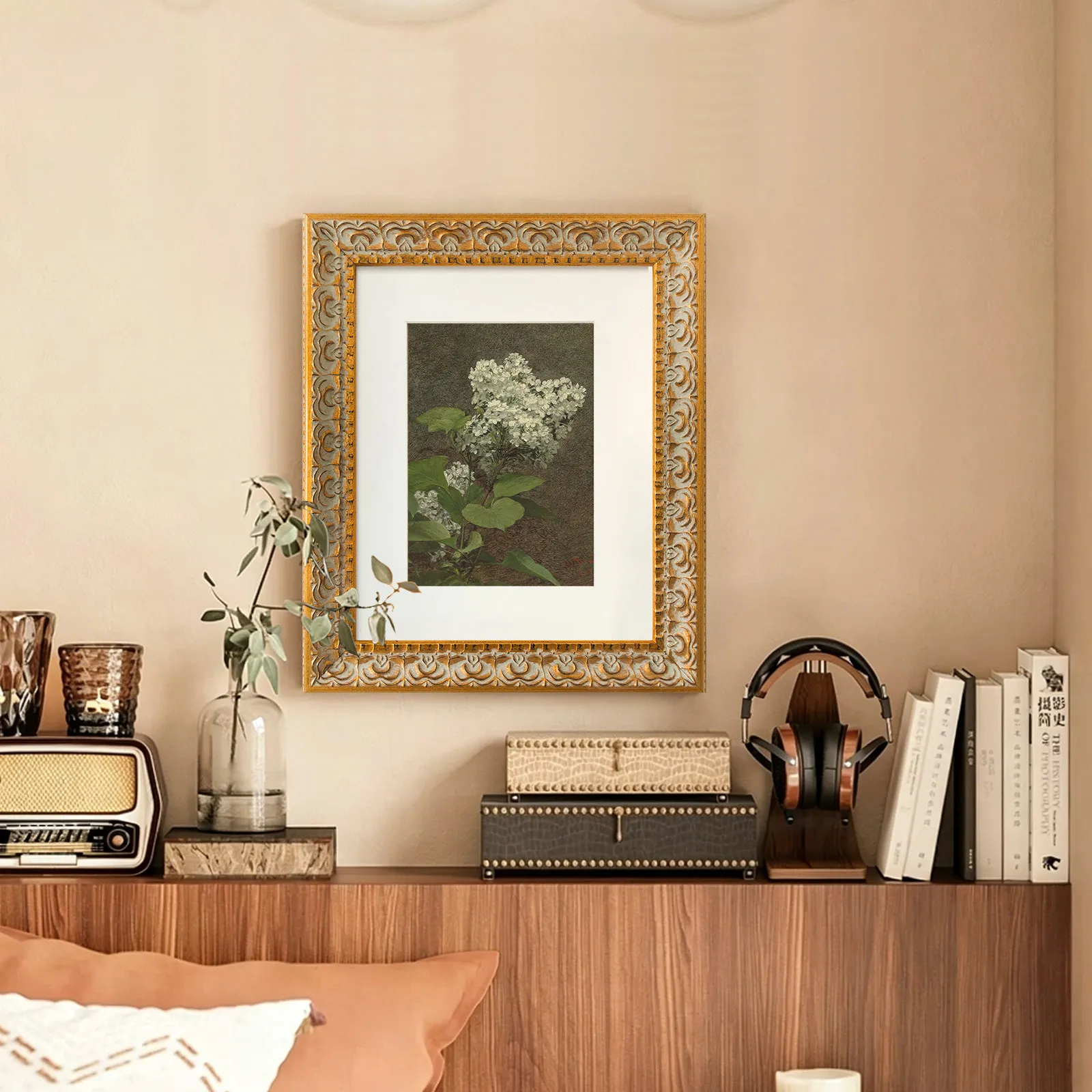 3.65cm Vintage Gold Baroque Solid Wood Frame Floral Scroll Embossed for Stretched Canvas Oil Paintings Wall Decor Ornate Gallery